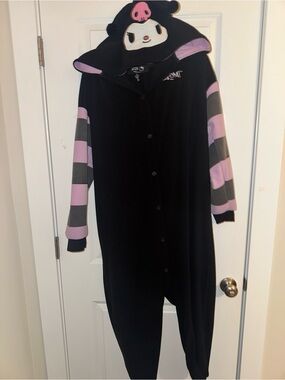 Hello Kitty kuromi Plush jumpsuit - Black with Pink Hood